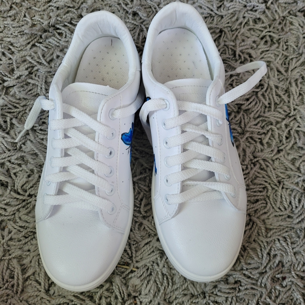 Hand painted white butterfly sneakers